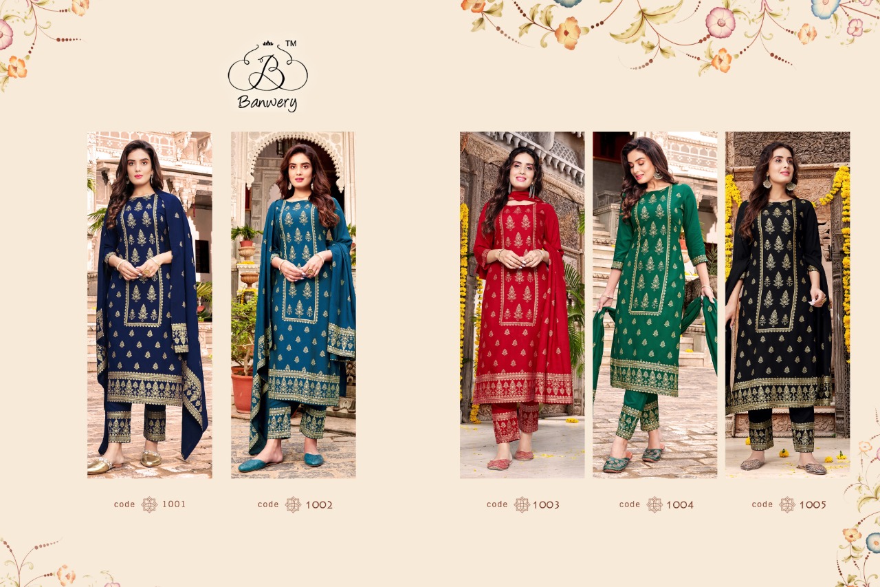 banwery fashion parishi rayon elegant look top pent with dupatta catalog