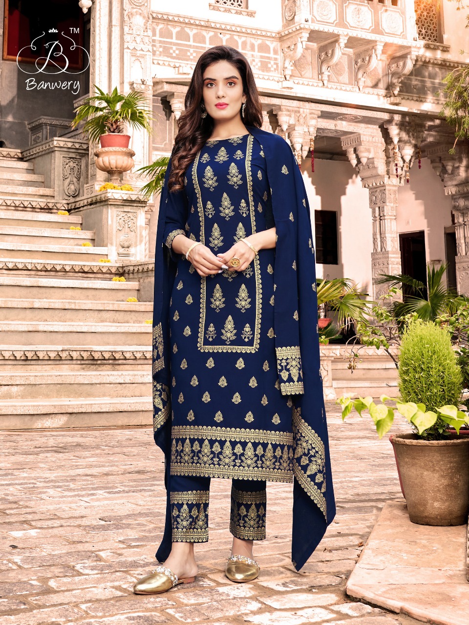 banwery fashion parishi rayon elegant look top pent with dupatta catalog