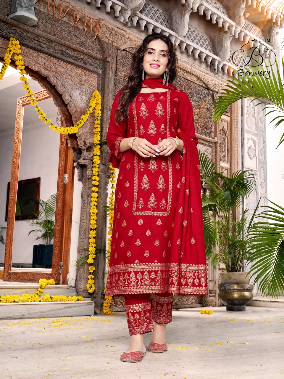 banwery fashion parishi rayon elegant look top pent with dupatta catalog