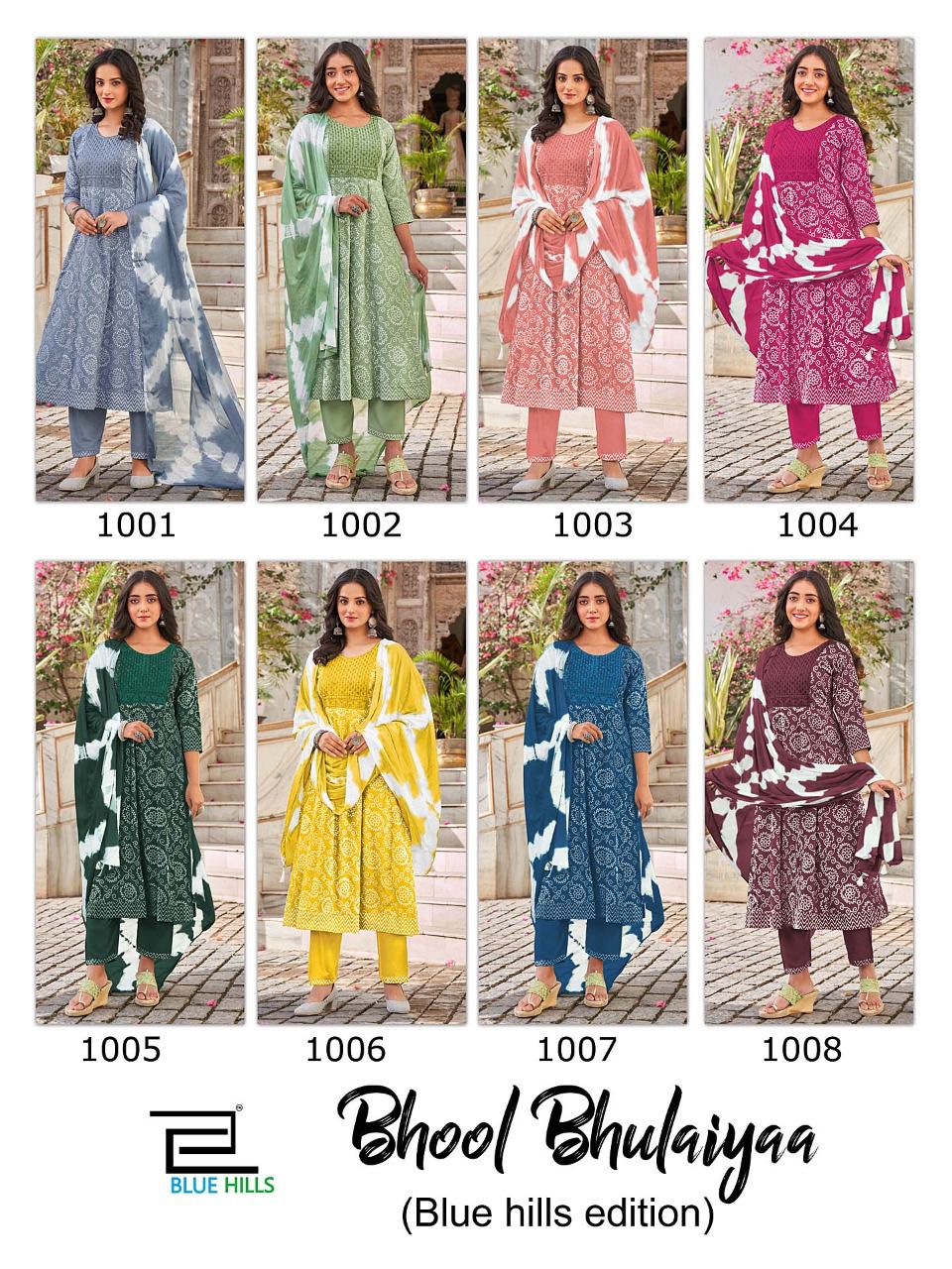 blue hills Bhool bhulaiyaa rayon gorgeous look kurti pant with dupatta catalog