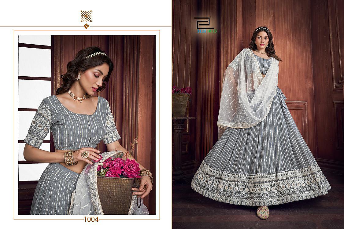 blue hills moon walk georgette new and modern style top with lengha and dupatta catalog