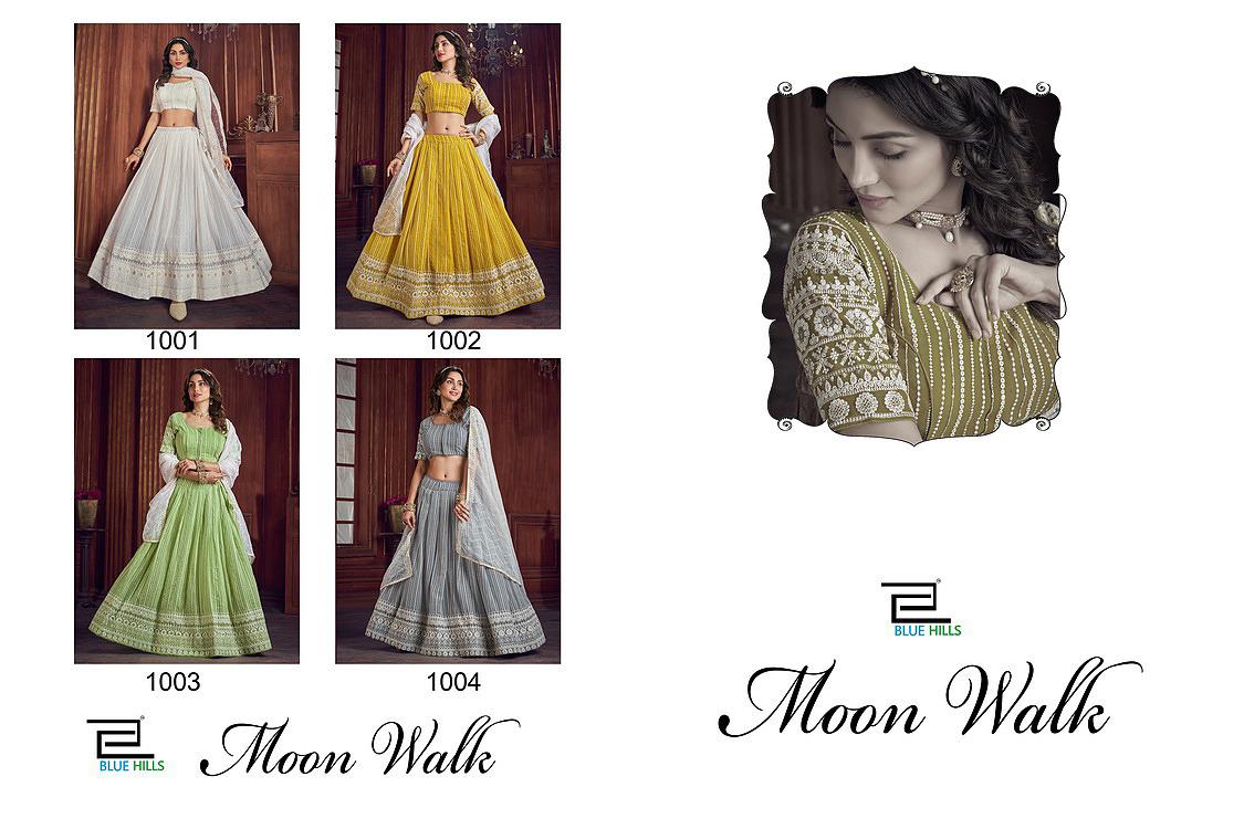 blue hills moon walk georgette new and modern style top with lengha and dupatta catalog