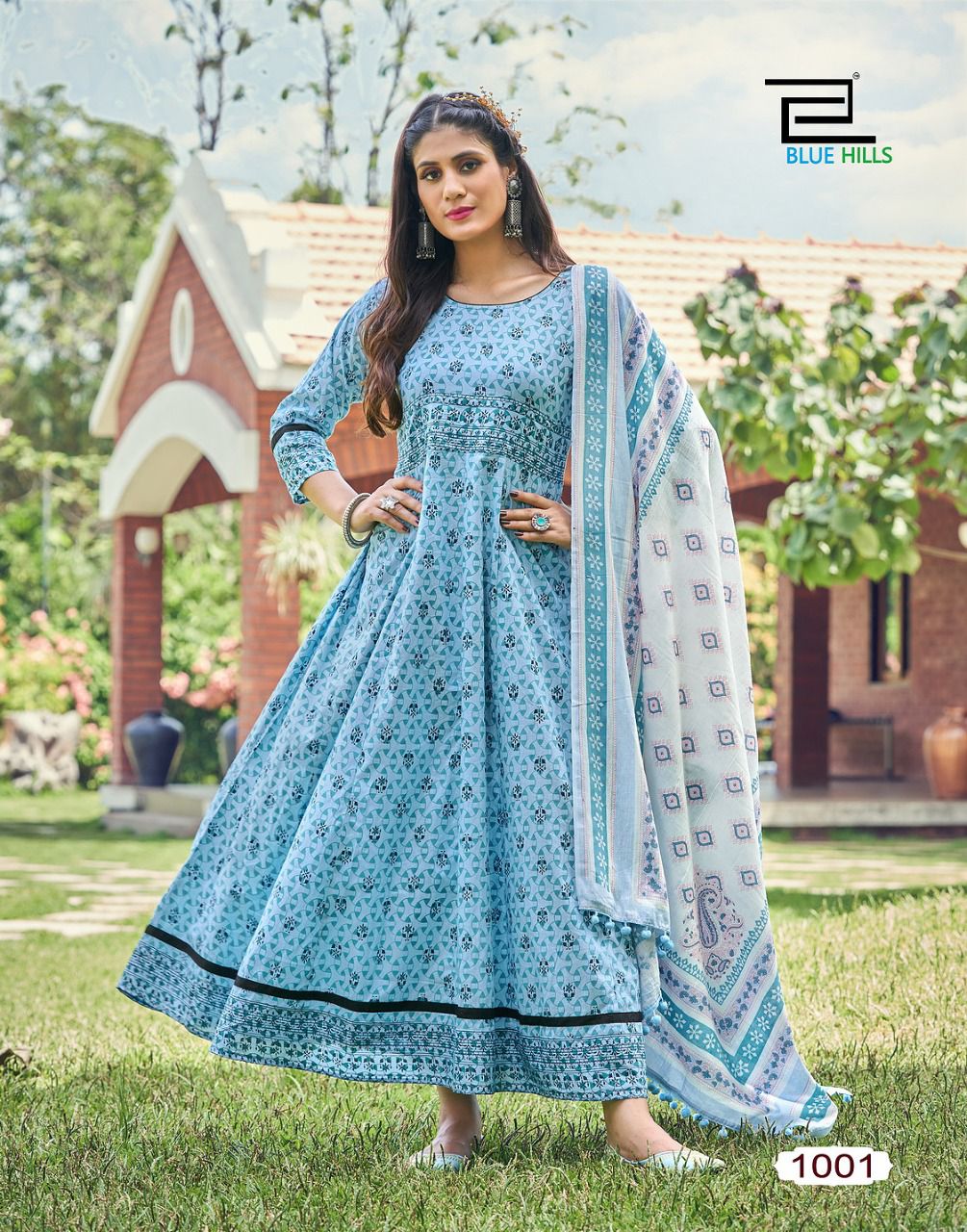 blue hills spotlight vol 1 cotton gorgeous Anarkali  look kurti with dupatta catalog