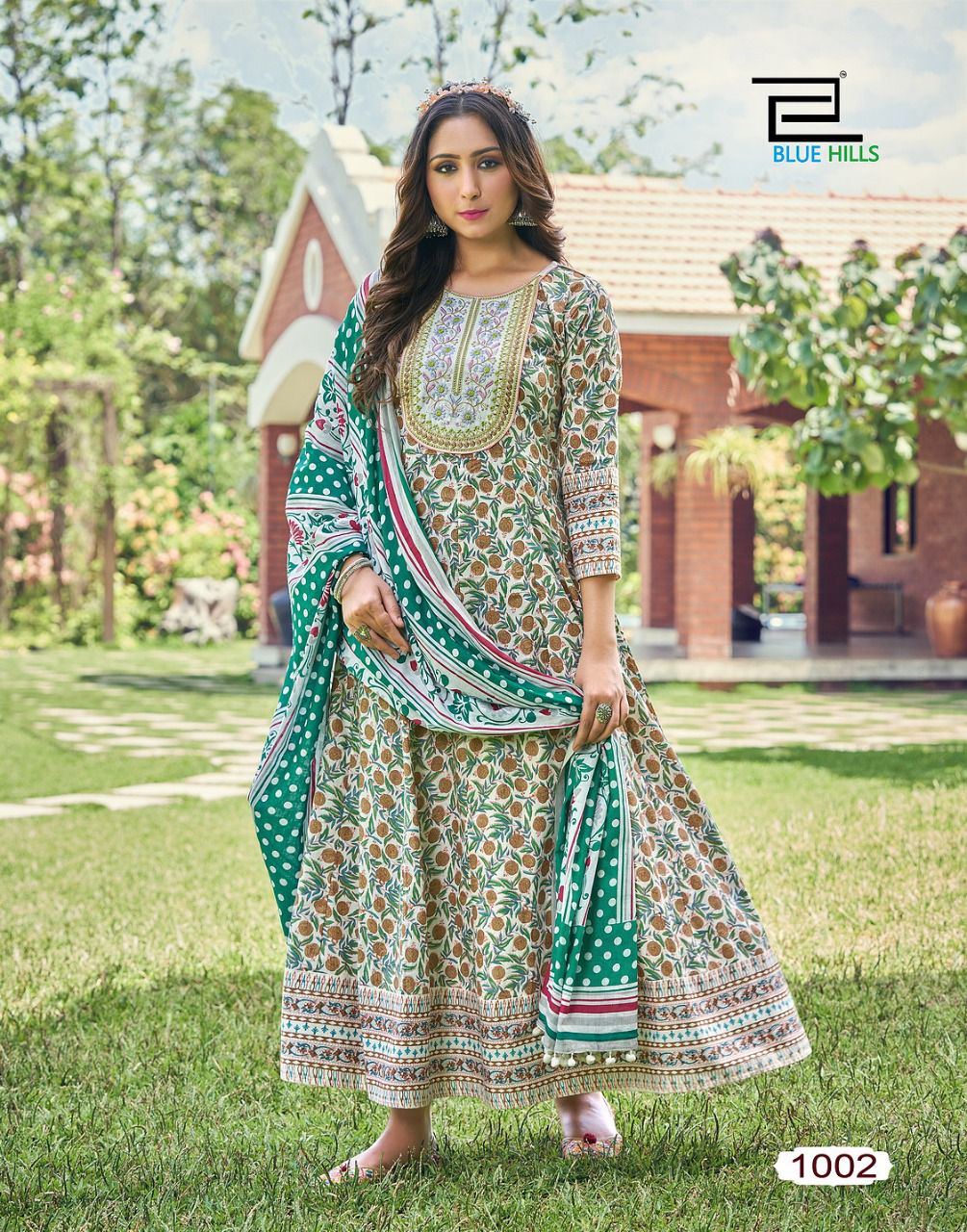 blue hills spotlight vol 1 cotton gorgeous Anarkali  look kurti with dupatta catalog