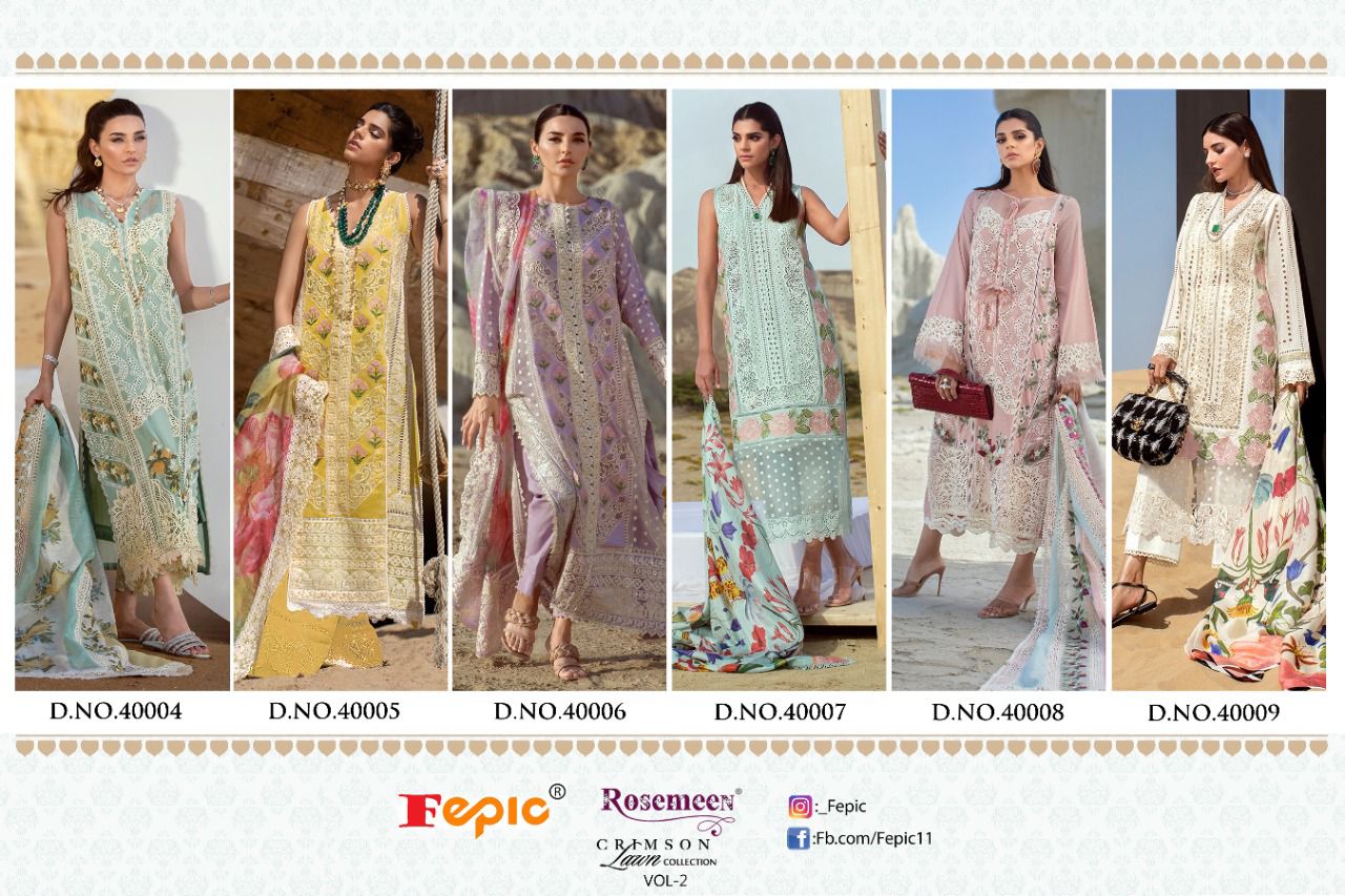 fepic rosemeen crimson lawn collection vol 2 cotton astonishing salwar suit catalog