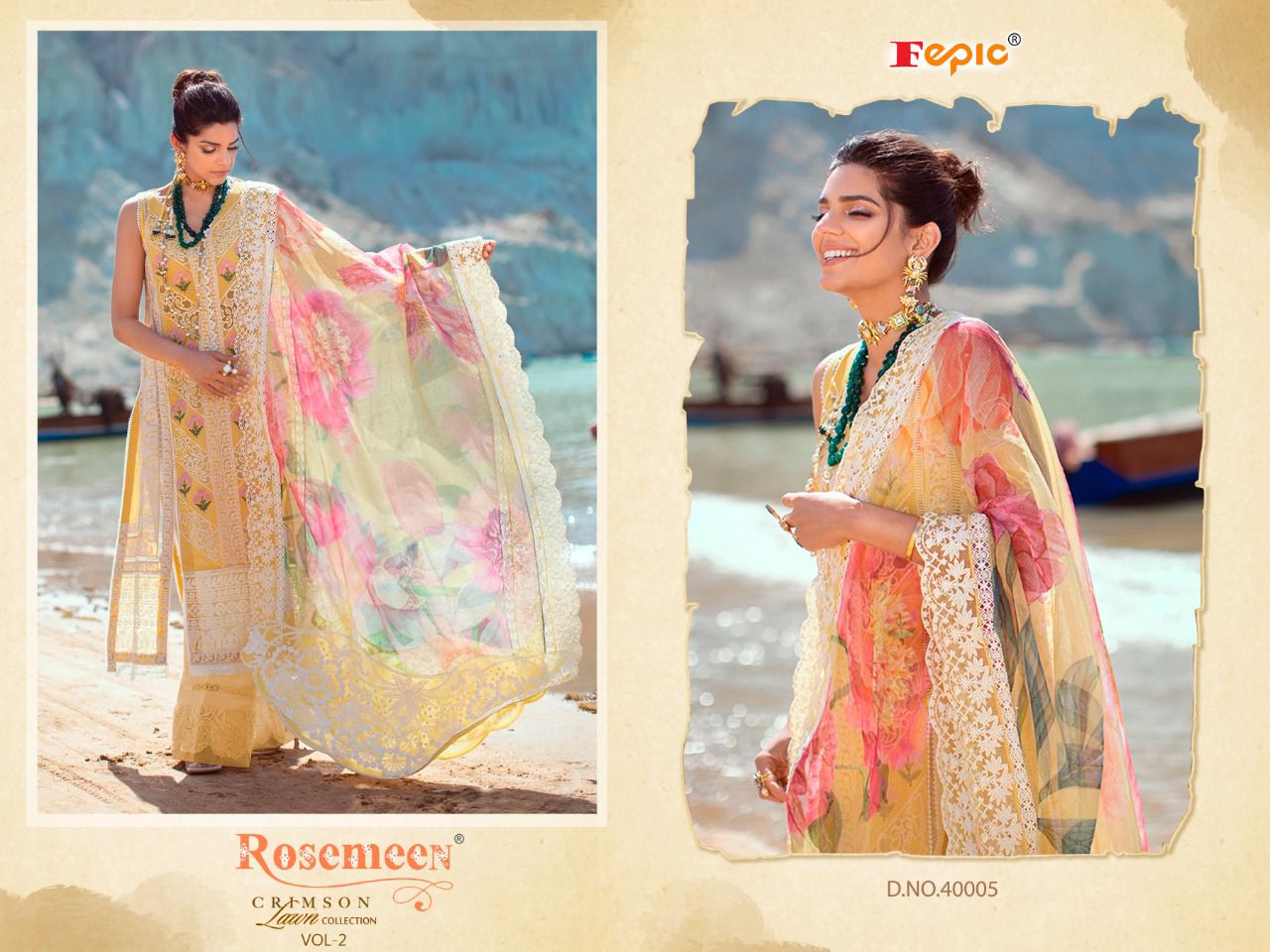 fepic rosemeen crimson lawn collection vol 2 cotton astonishing salwar suit catalog