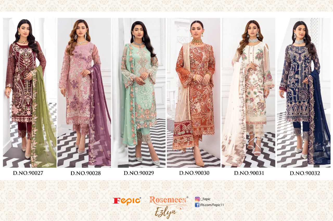 fepic rosemeen ezlyn georgette regal look salwar suit catalog