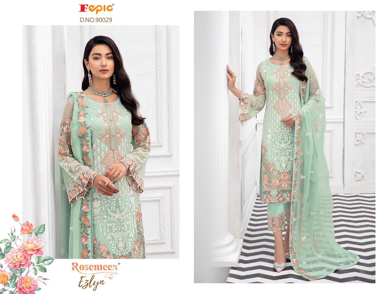 fepic rosemeen ezlyn georgette regal look salwar suit catalog