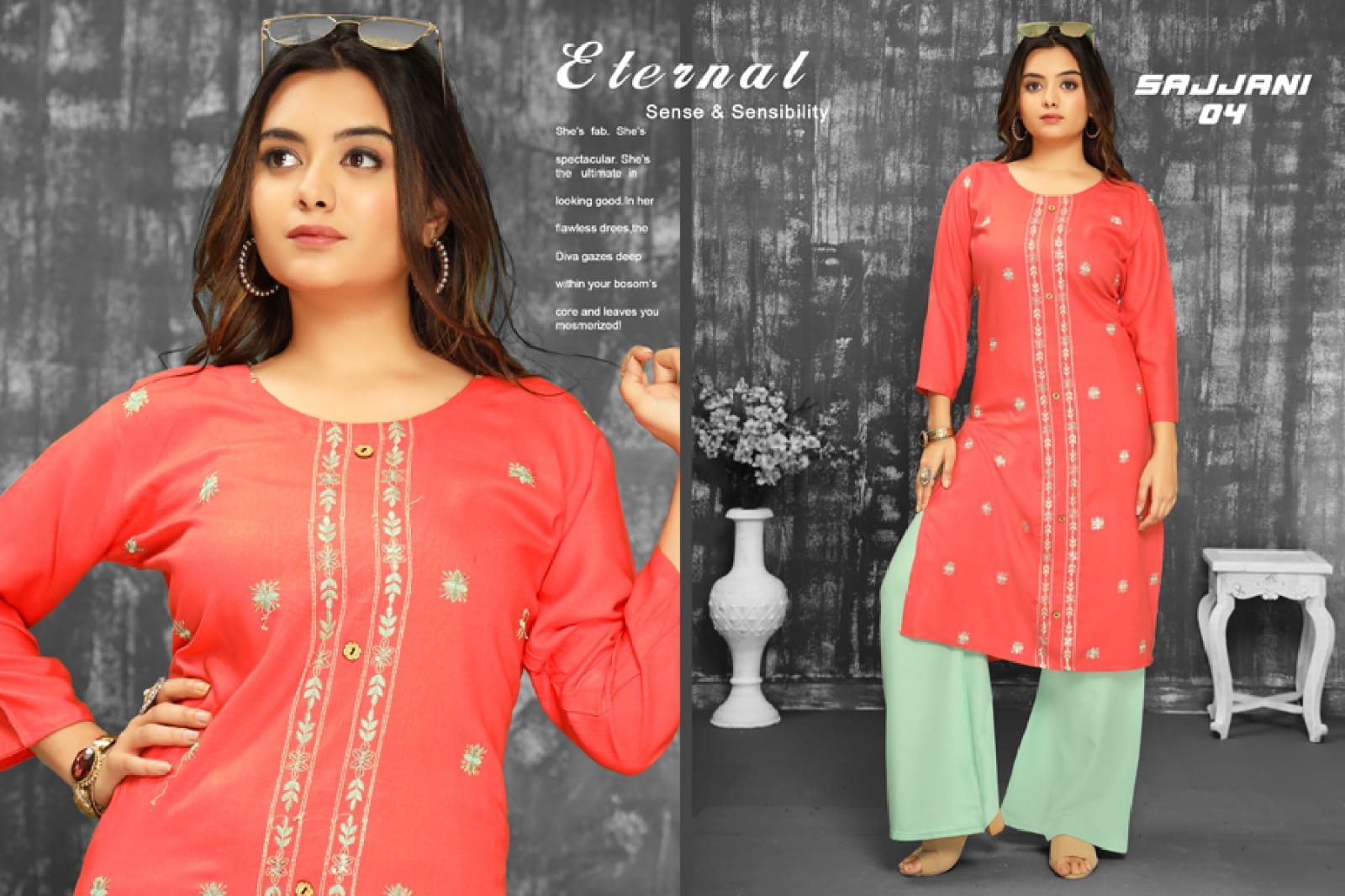 gaabha sajjani decent look kurti with palazzo catalog