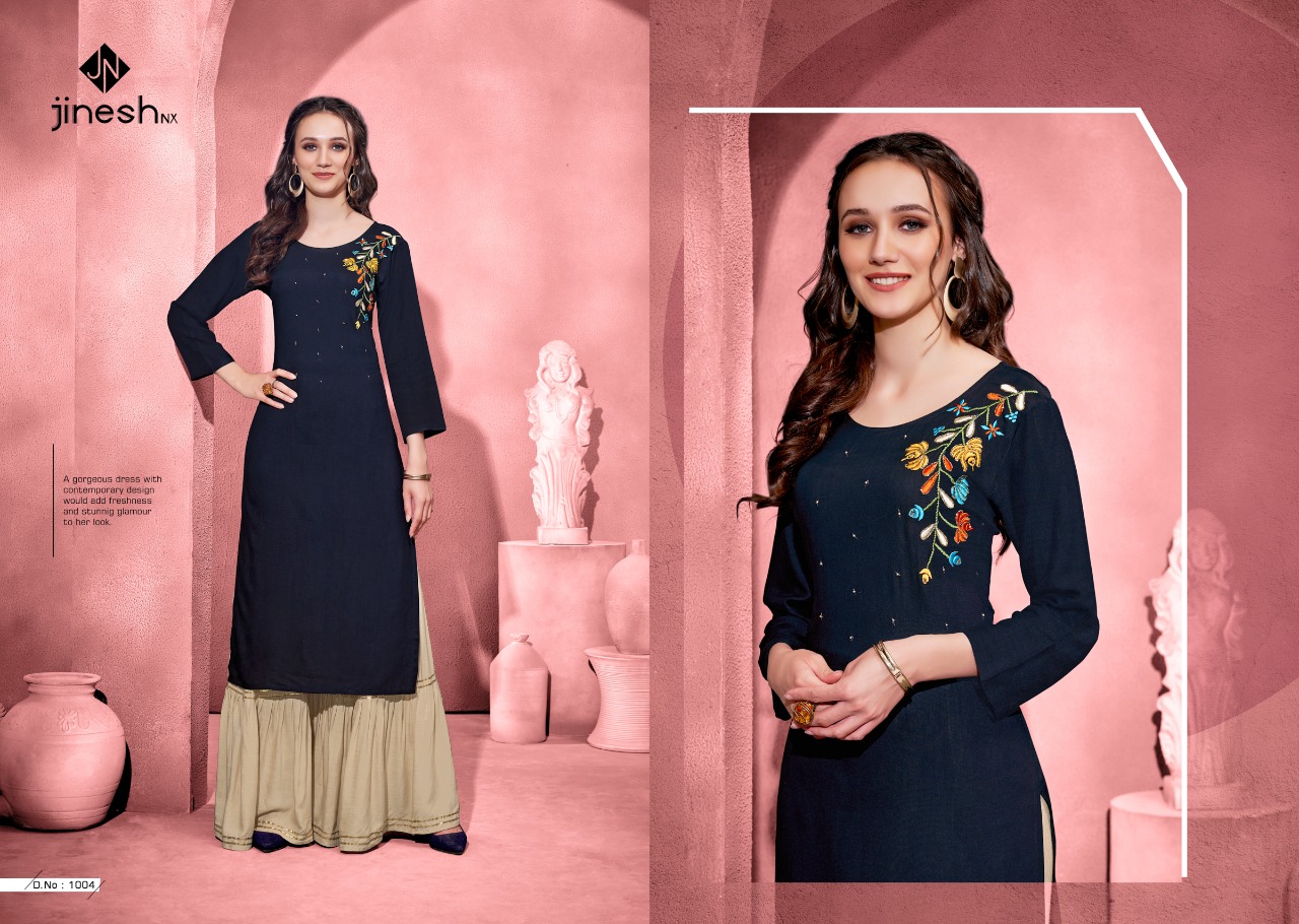 Jinesh nx zoolee rayon gorgeous look top with bottom sharara catalog