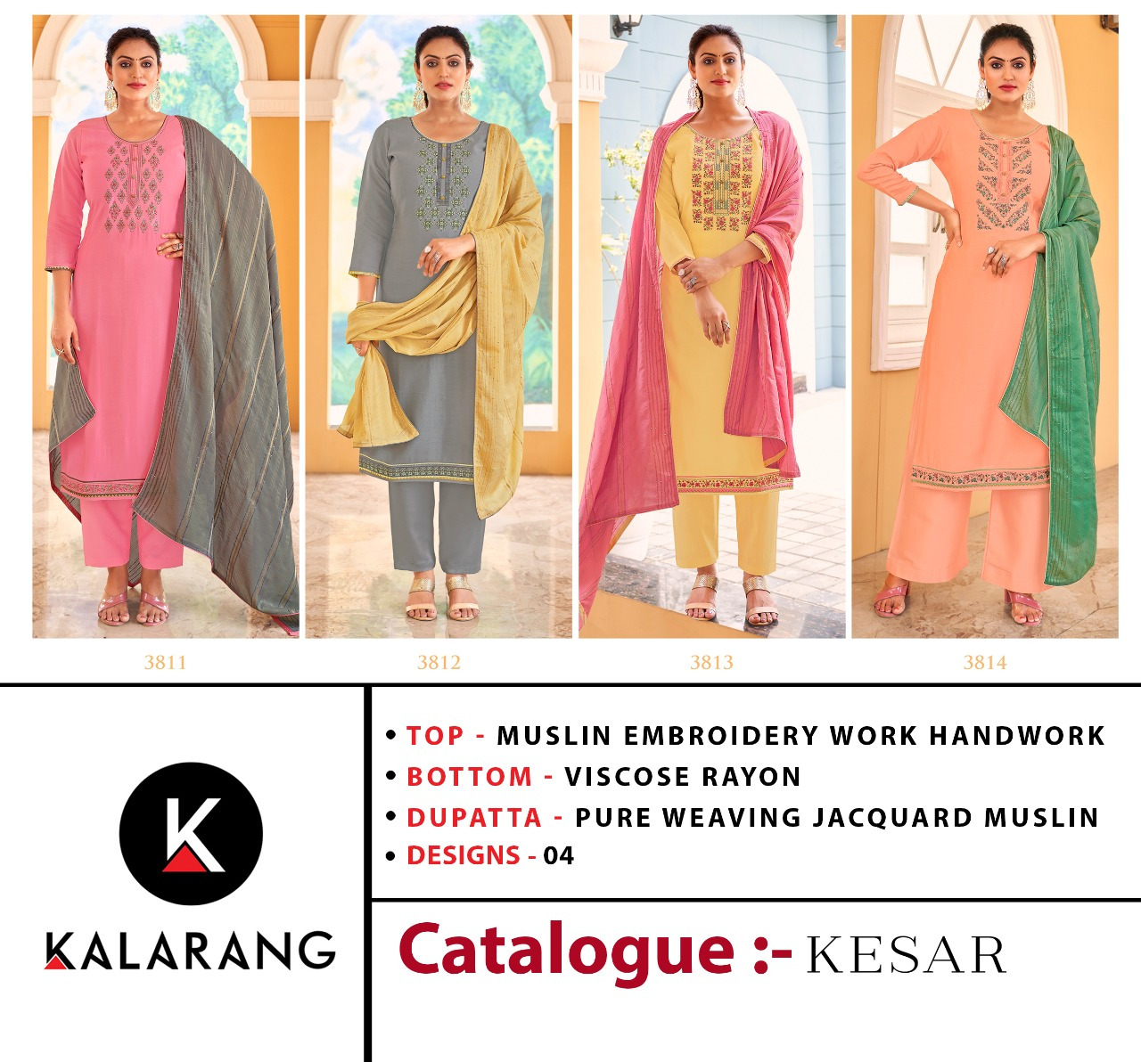 kalarang fourdots kesar muslin astonishing look salwar suit catalog