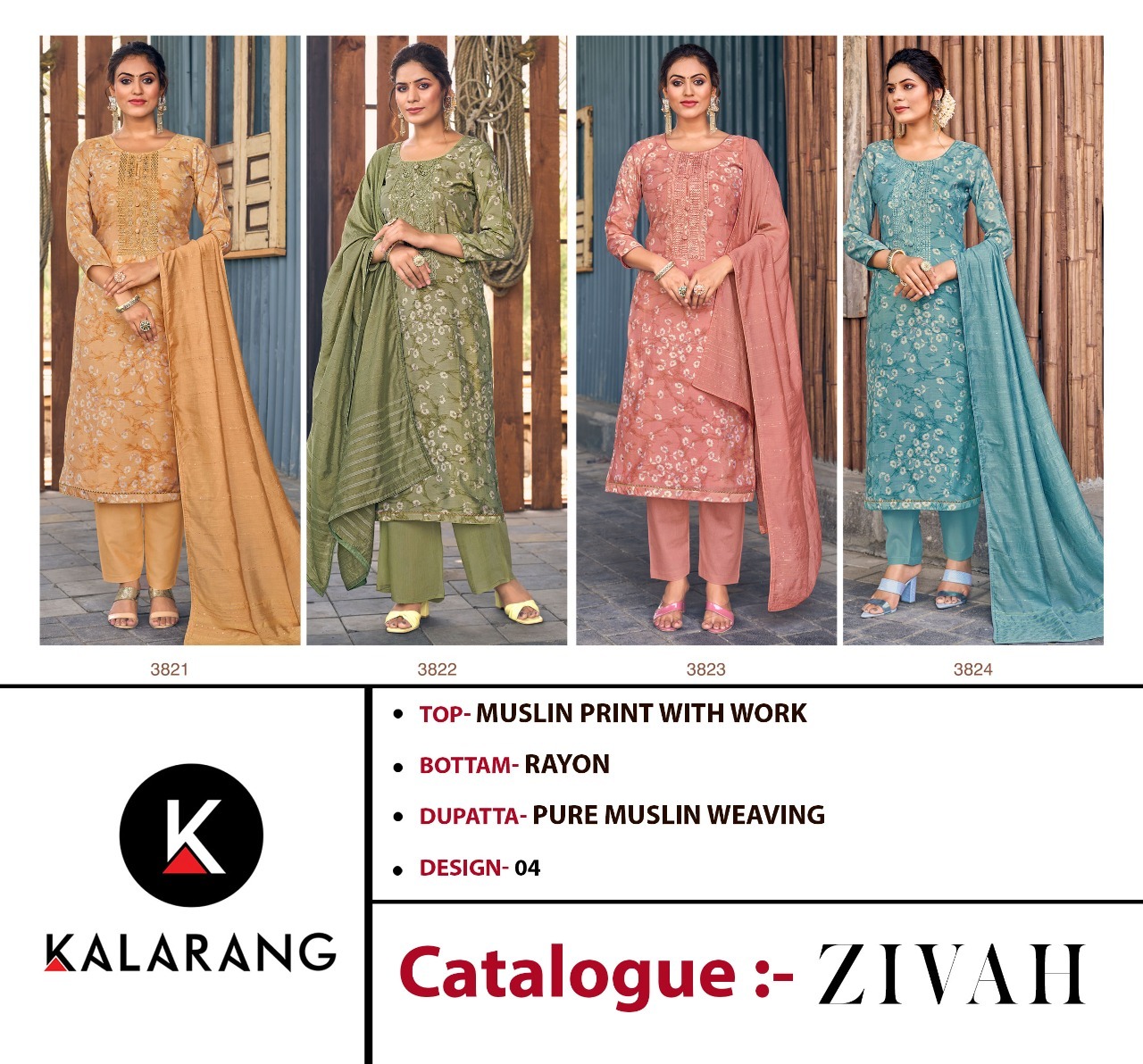 kalarang zivah muslin decent look salwar suit catalog