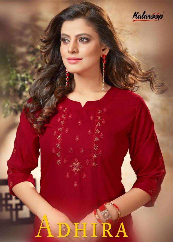 kalaroop by kajree adhira rayon elegant kurti catalog