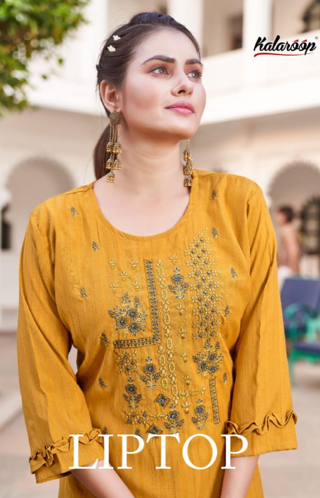 kalaroop by kajree lipton rayon decent embroidary look kurti catalog