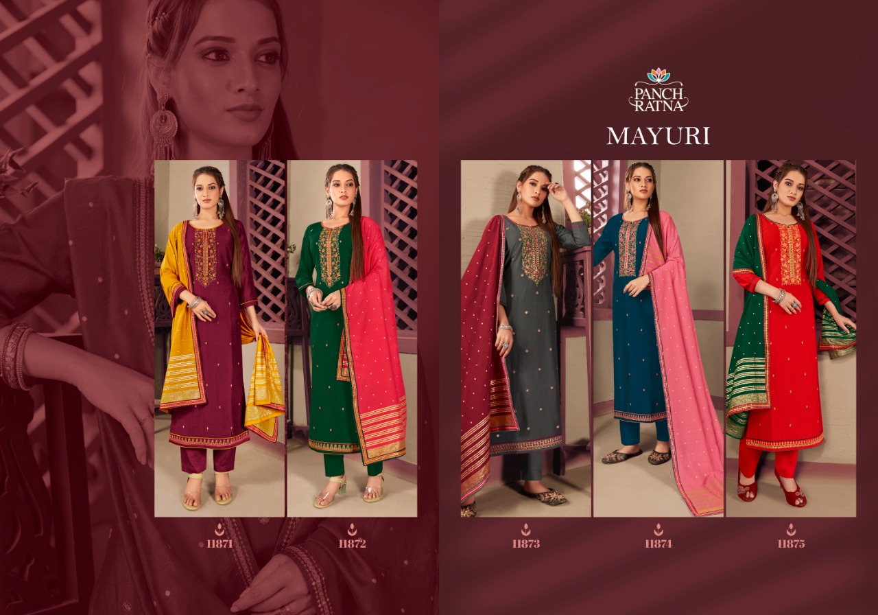 panch ratna mayuri silk attractive salwar suit catalog