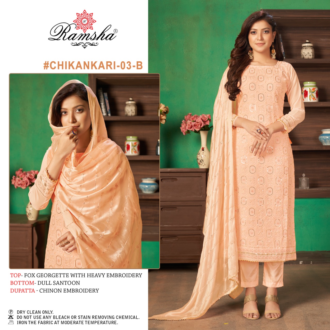 ramsha chikankari 03 nx georget regal look salwar suit catalog