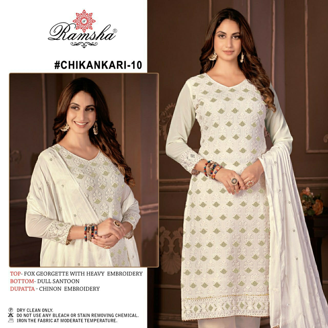 ramsha chikankari 10 georget regal look salwar suit single