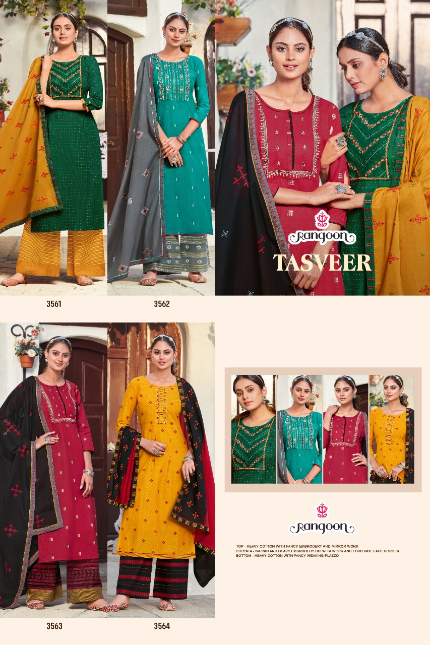 rangoon tasveer cotton attractive top bottom with dupatta catalog