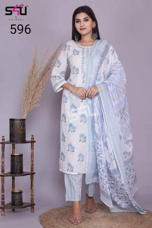 s4u s4u 596 fancy elegant look kurti with pant and dupatta size set