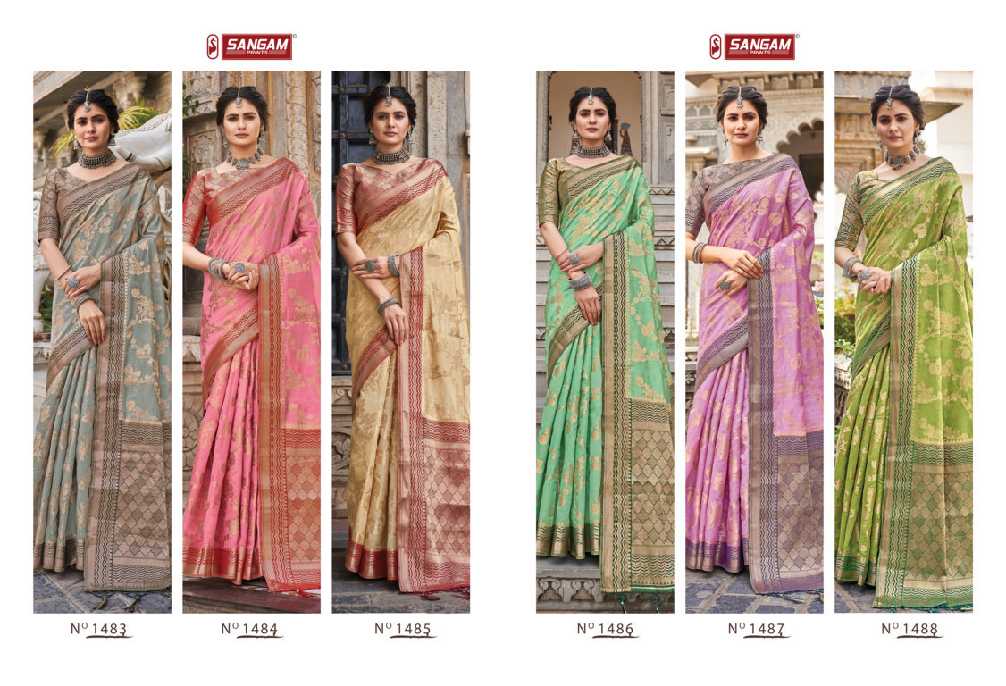 sangam print alekha silk gorgeous look saree catalog