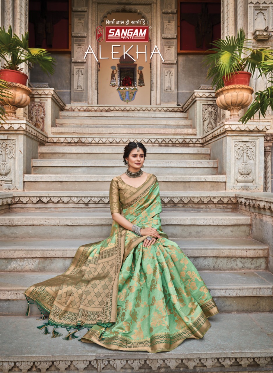 sangam print alekha silk gorgeous look saree catalog