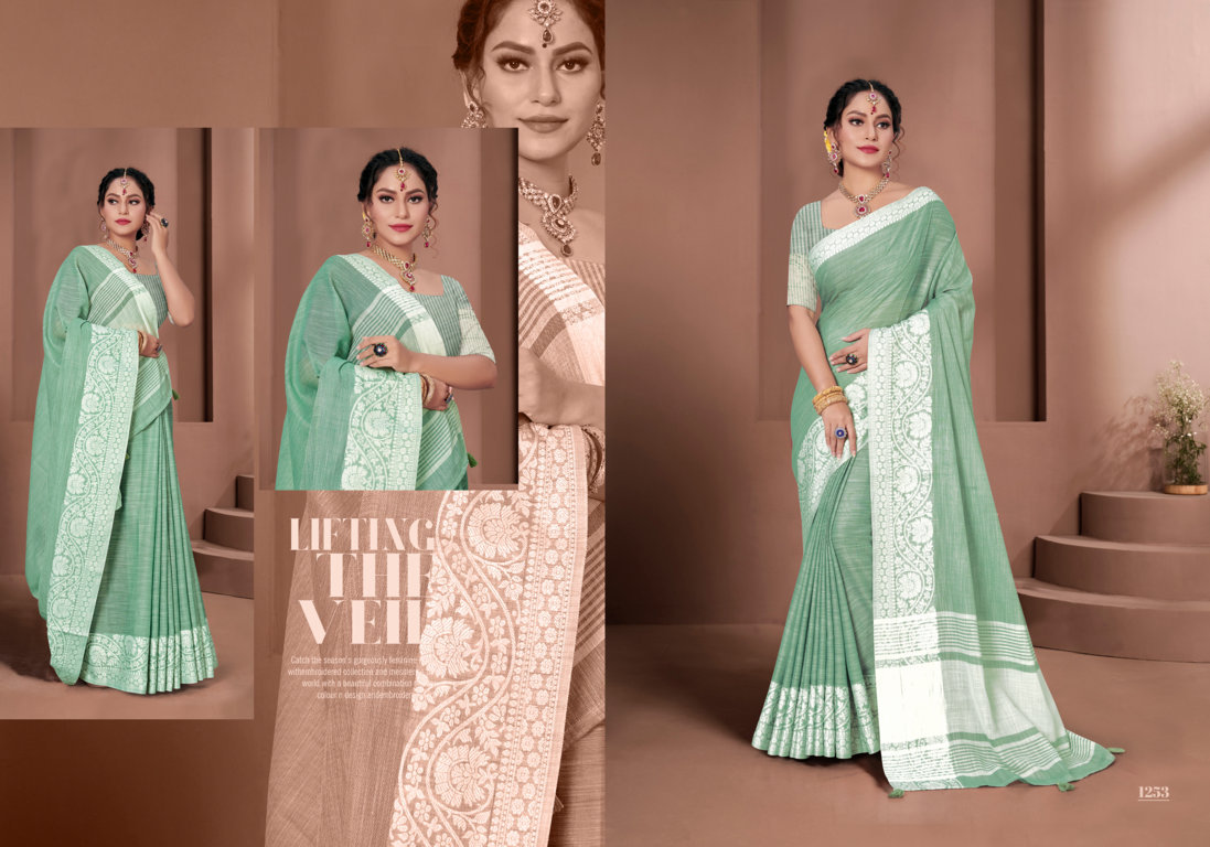 sangam print glamour linen gorgeous look saree catalog