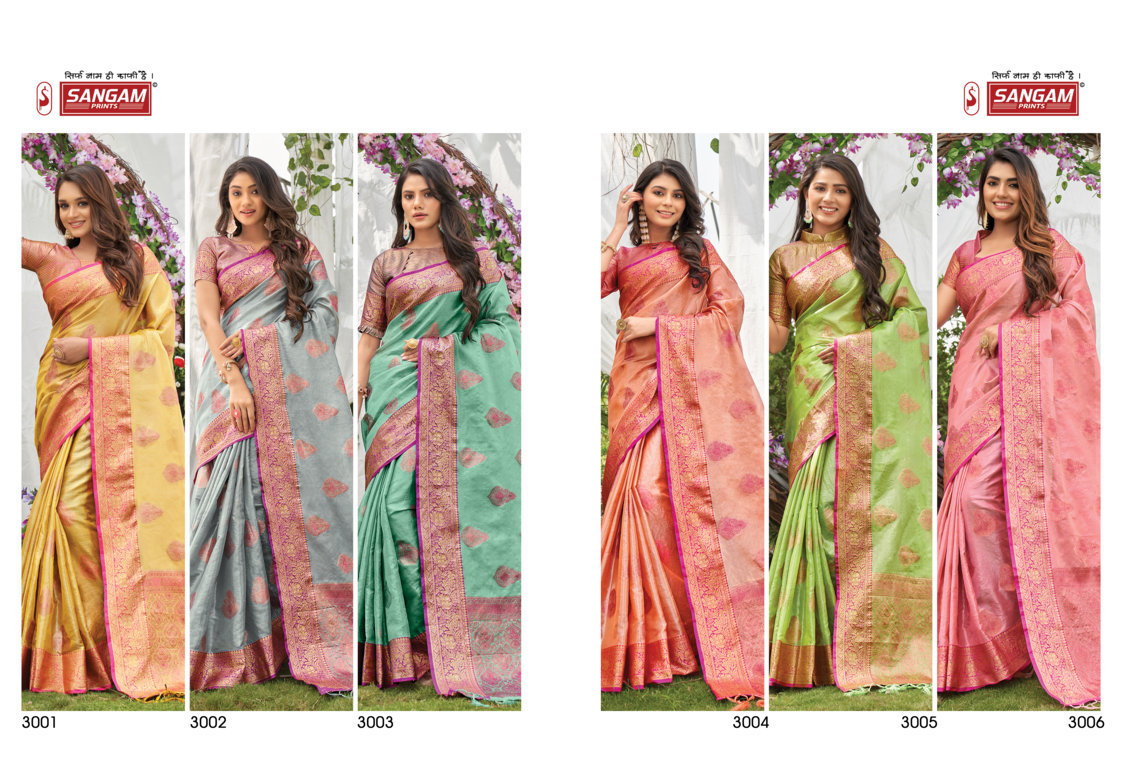 sangam print jugnoo organza gorgeous look saree catalog