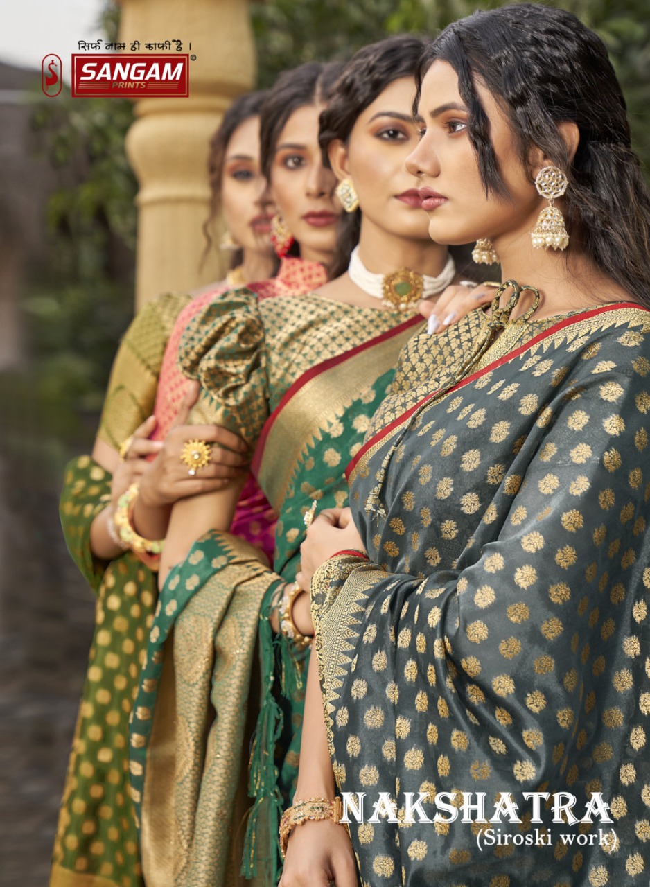 sangam print nakshtra organza gorgeous look saree catalog