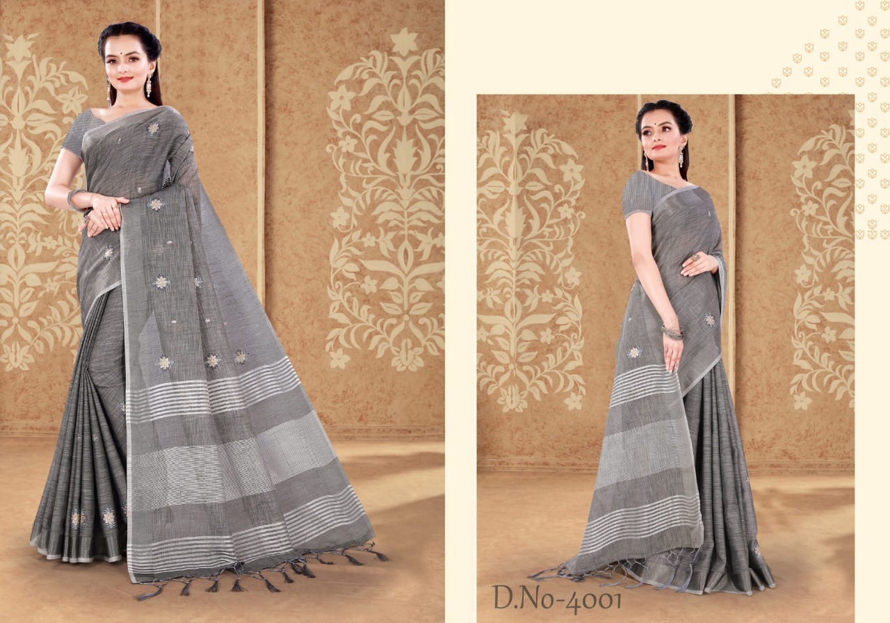 sangam print sneha linen gorgeous look saree catalog