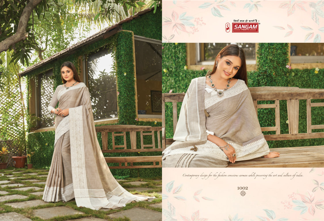 sangam print vaibhav linen gorgeous look saree catalog