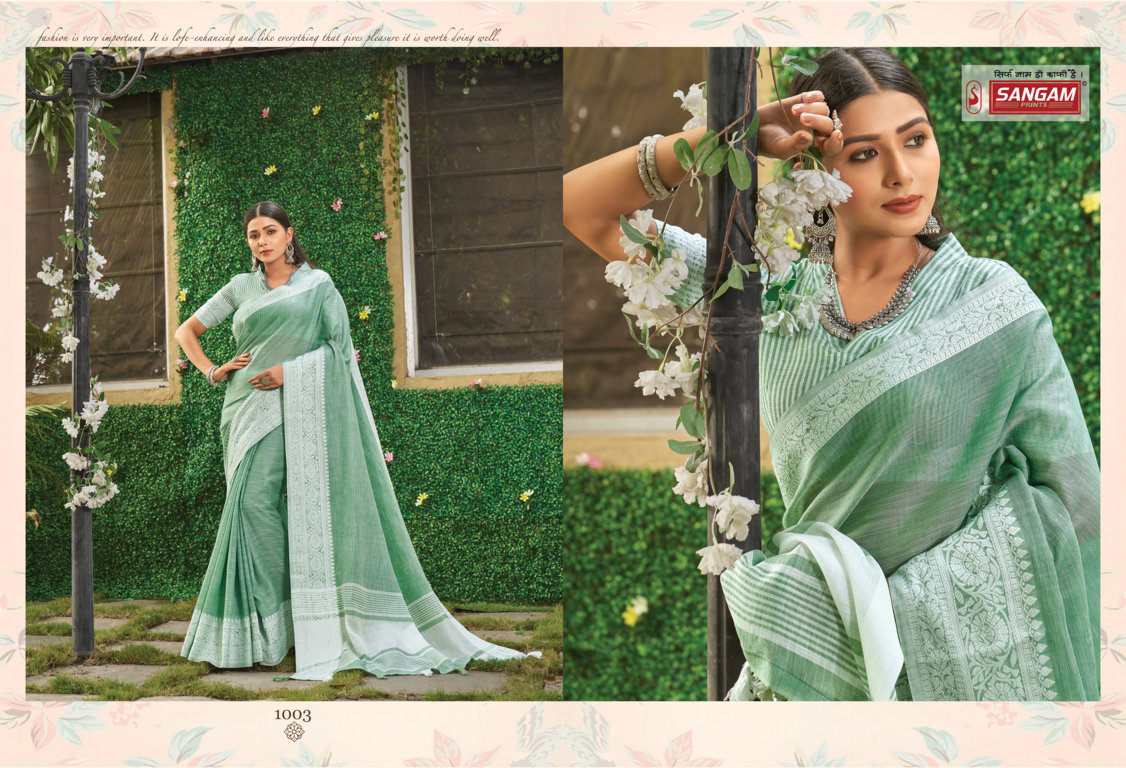 sangam print vaibhav linen gorgeous look saree catalog