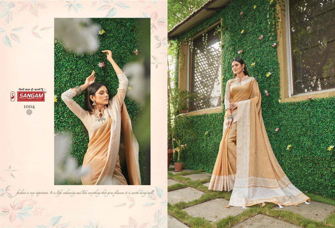 sangam print vaibhav linen gorgeous look saree catalog