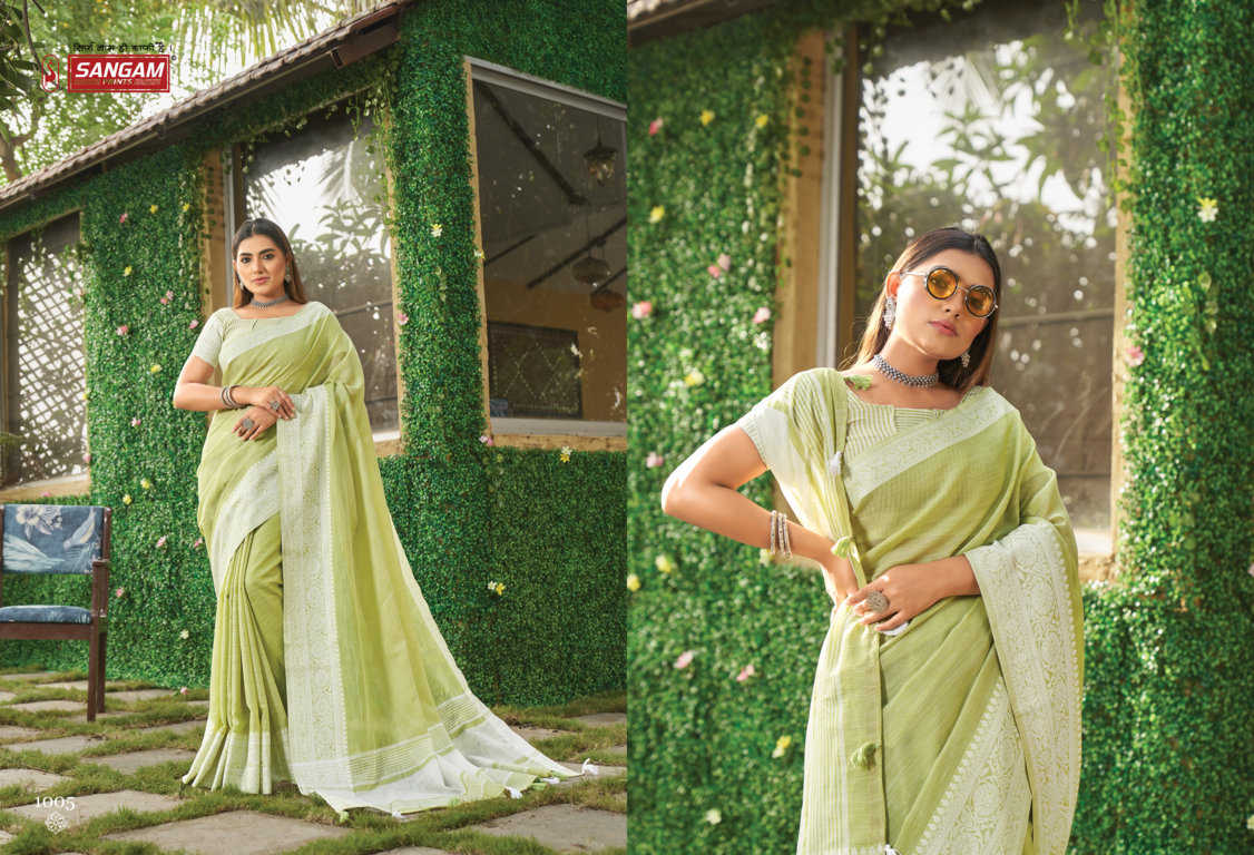 sangam print vaibhav linen gorgeous look saree catalog