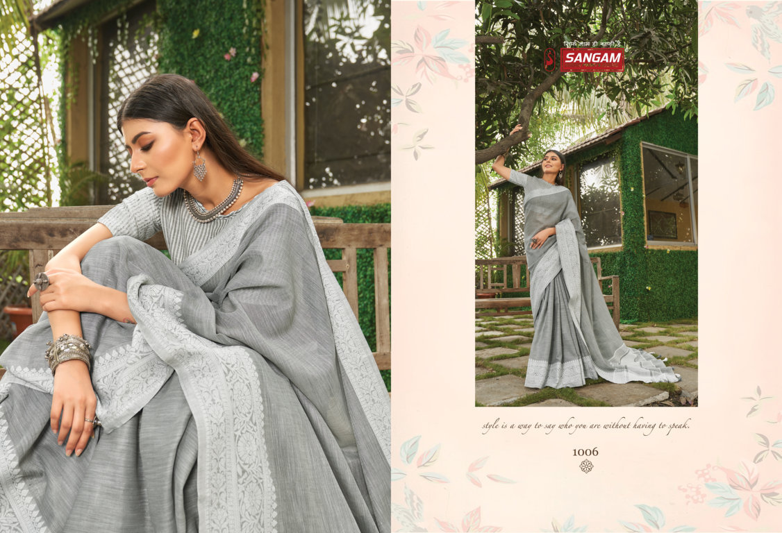 sangam print vaibhav linen gorgeous look saree catalog