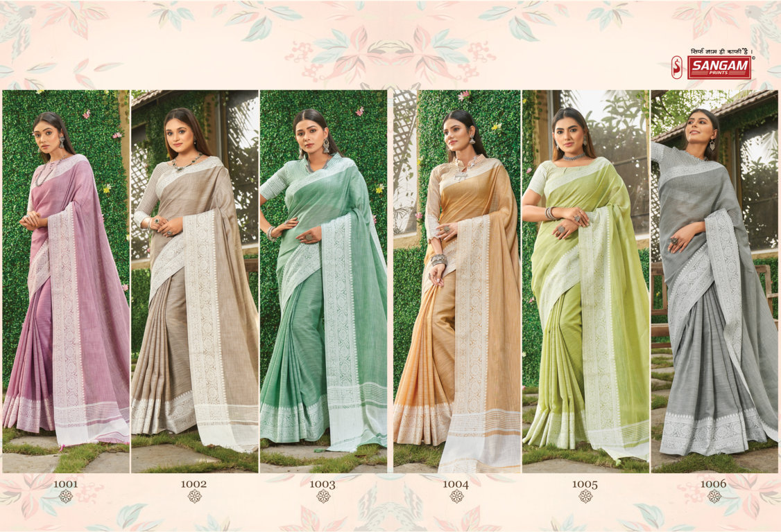 sangam print vaibhav linen gorgeous look saree catalog