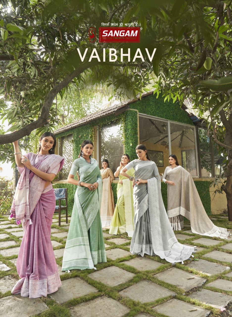 sangam print vaibhav linen gorgeous look saree catalog