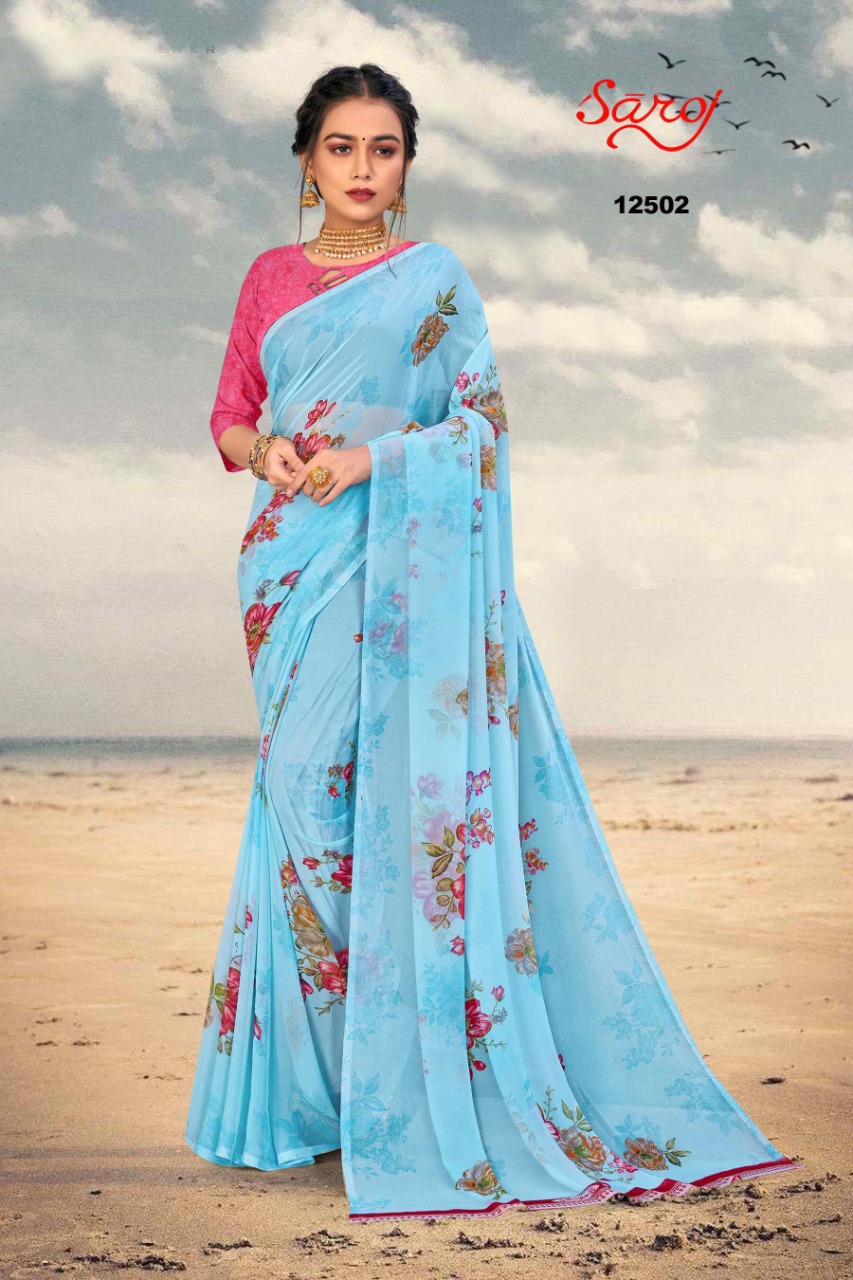 saroj saree spring georgette vol 3 Georgette regal look saree catalog