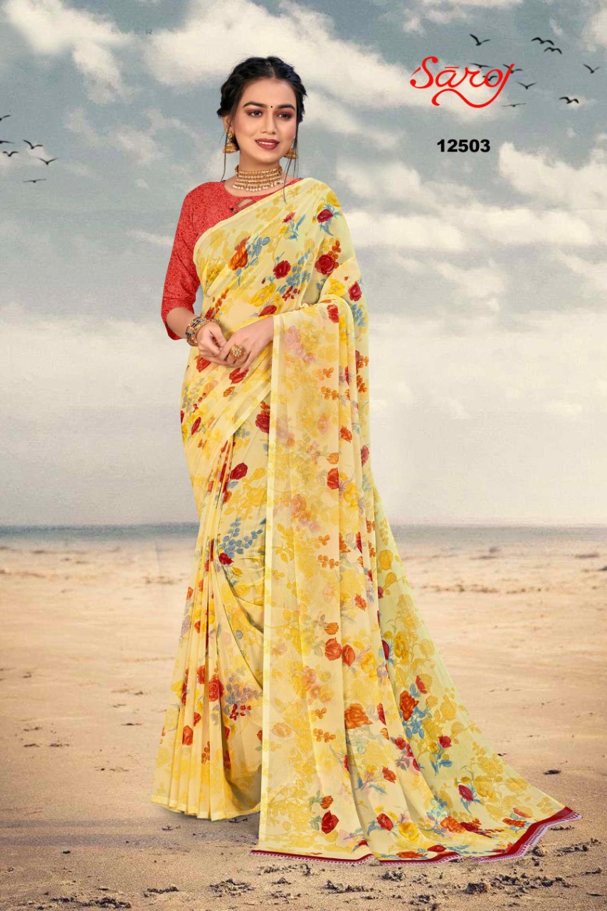 saroj saree spring georgette vol 3 Georgette regal look saree catalog