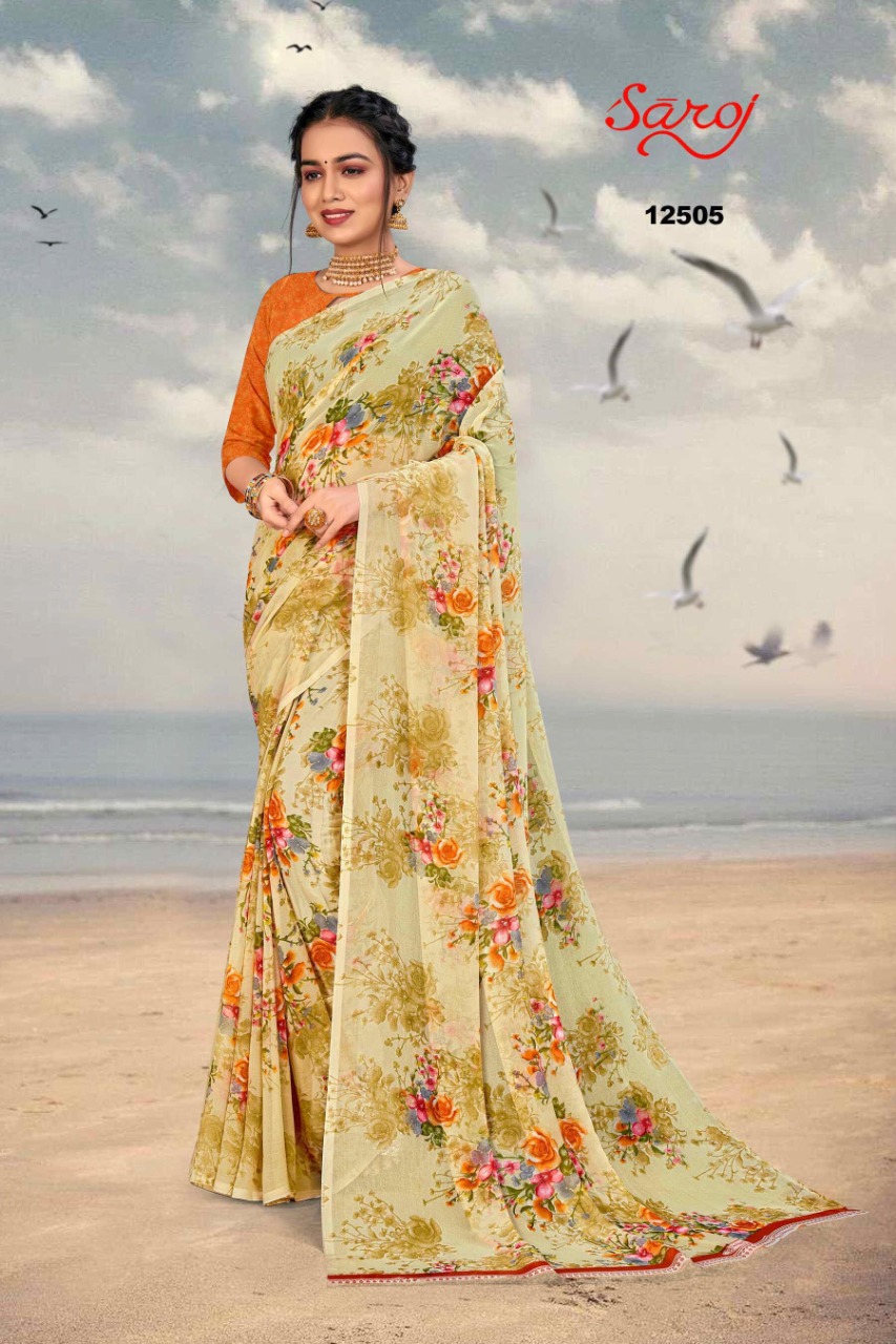 saroj saree spring georgette vol 3 Georgette regal look saree catalog