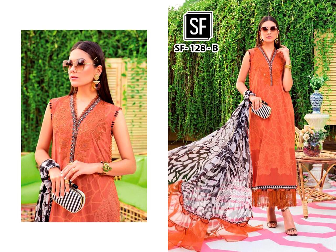 sf sf 128 cotton exclusive print salwar suit chifon dupatta catalog