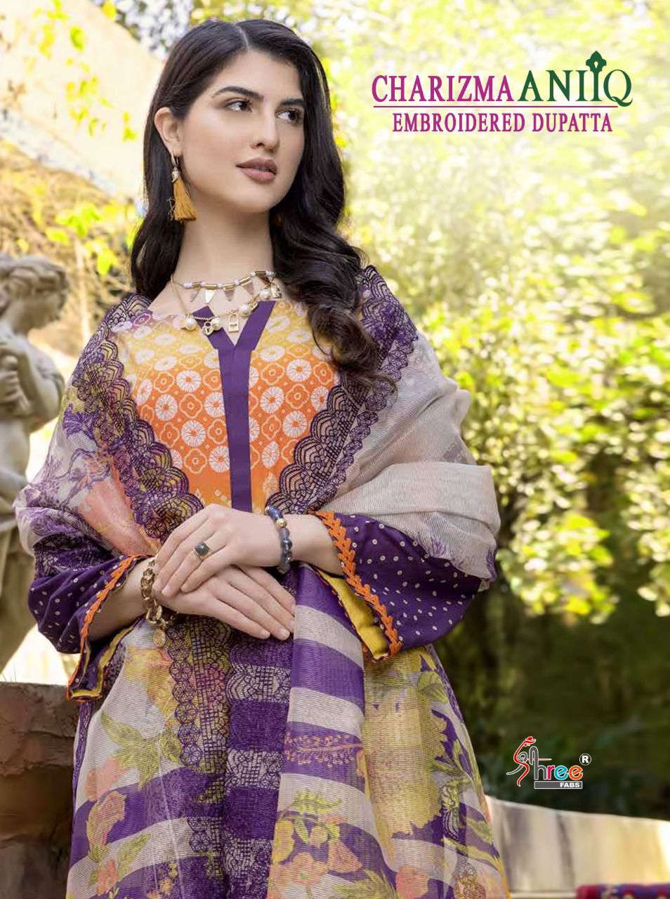 shree fab Charizma aniiq embroidered dupatta lawn cotton festive look salwar suit chiffon dupatta catalog