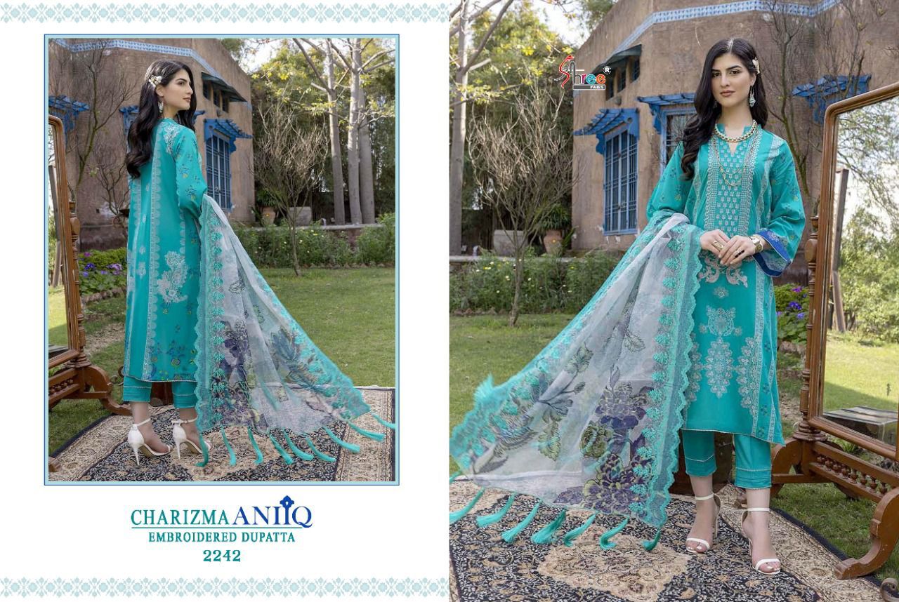 shree fab Charizma aniiq embroidered dupatta lawn cotton festive look salwar suit chiffon dupatta catalog