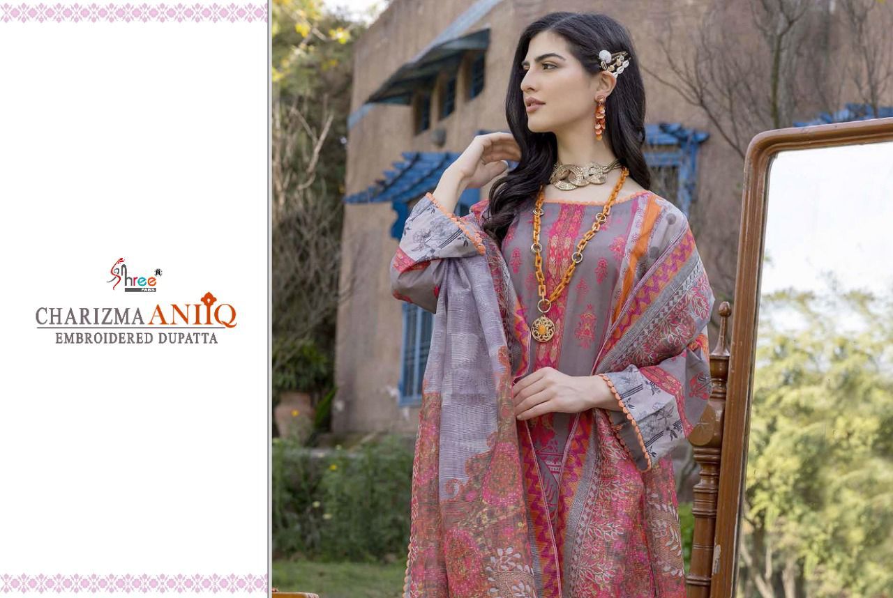 shree fab Charizma aniiq embroidered dupatta lawn cotton festive look salwar suit chiffon dupatta catalog