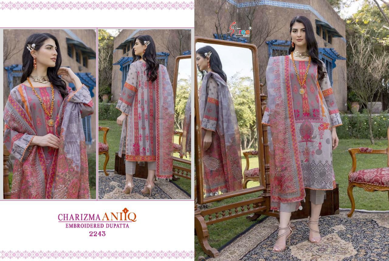 shree fab Charizma aniiq embroidered dupatta lawn cotton festive look salwar suit chiffon dupatta catalog