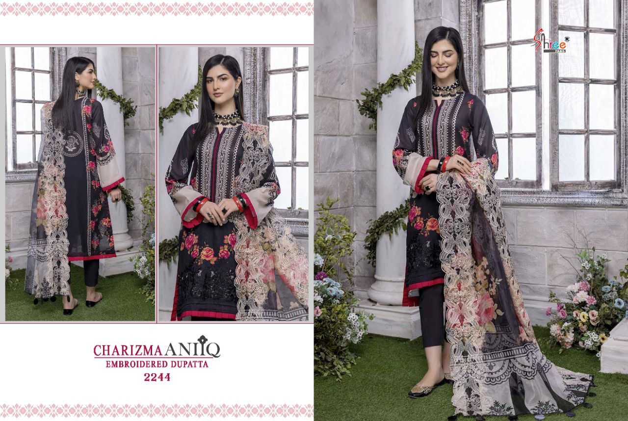 shree fab Charizma aniiq embroidered dupatta lawn cotton festive look salwar suit chiffon dupatta catalog