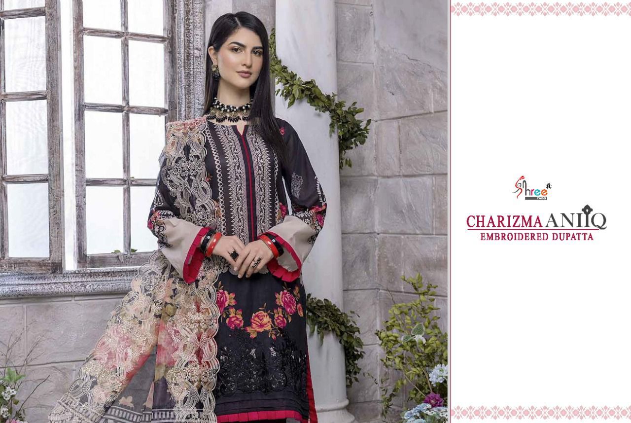 shree fab Charizma aniiq embroidered dupatta lawn cotton festive look salwar suit chiffon dupatta catalog