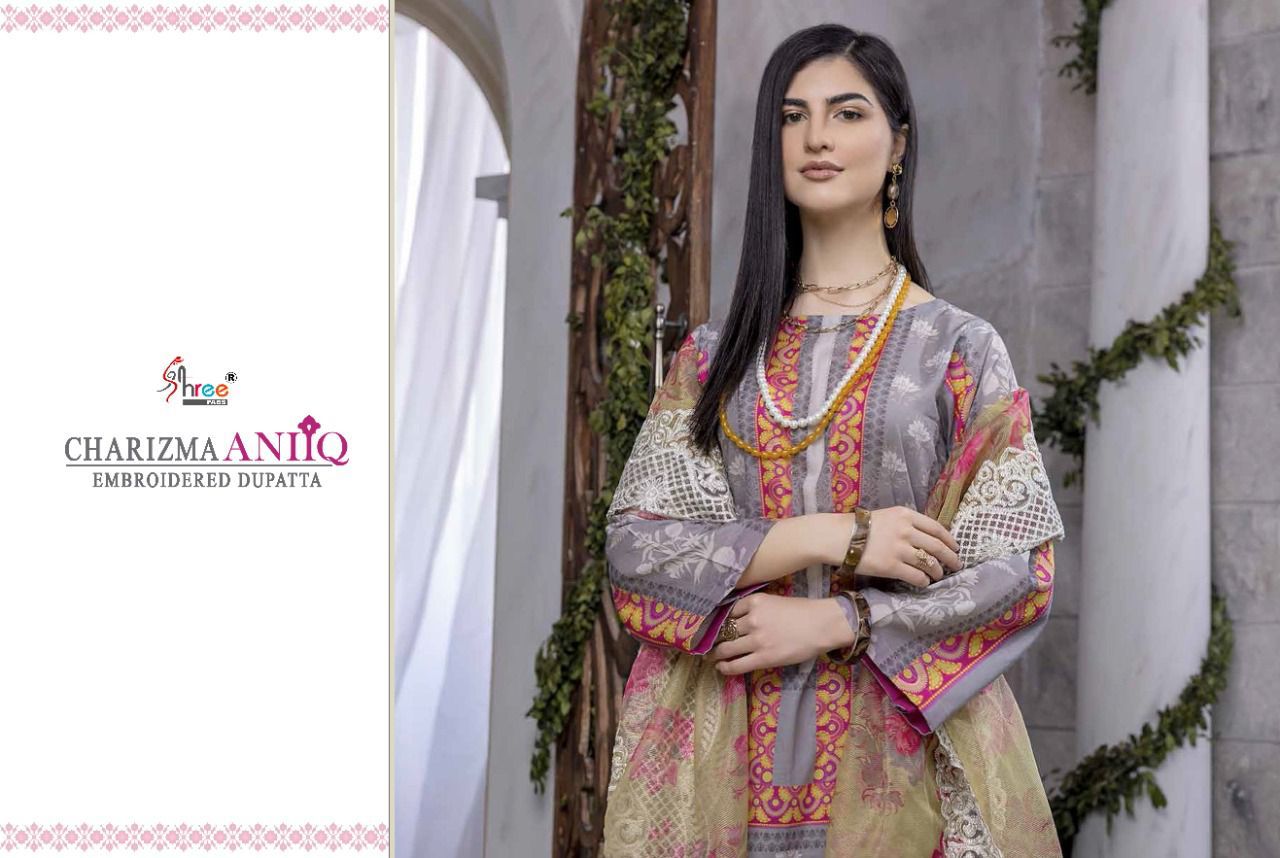 shree fab Charizma aniiq embroidered dupatta lawn cotton festive look salwar suit chiffon dupatta catalog