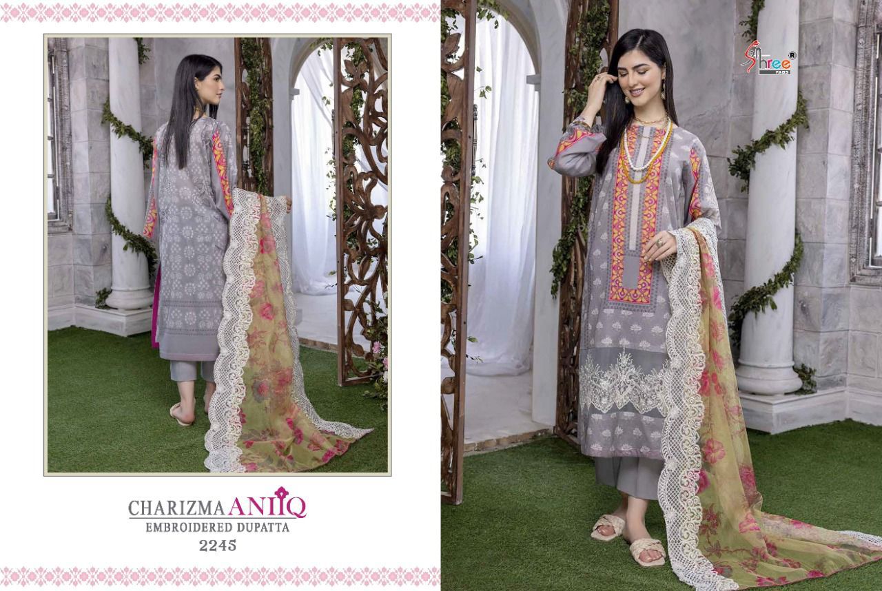 shree fab Charizma aniiq embroidered dupatta lawn cotton festive look salwar suit chiffon dupatta catalog