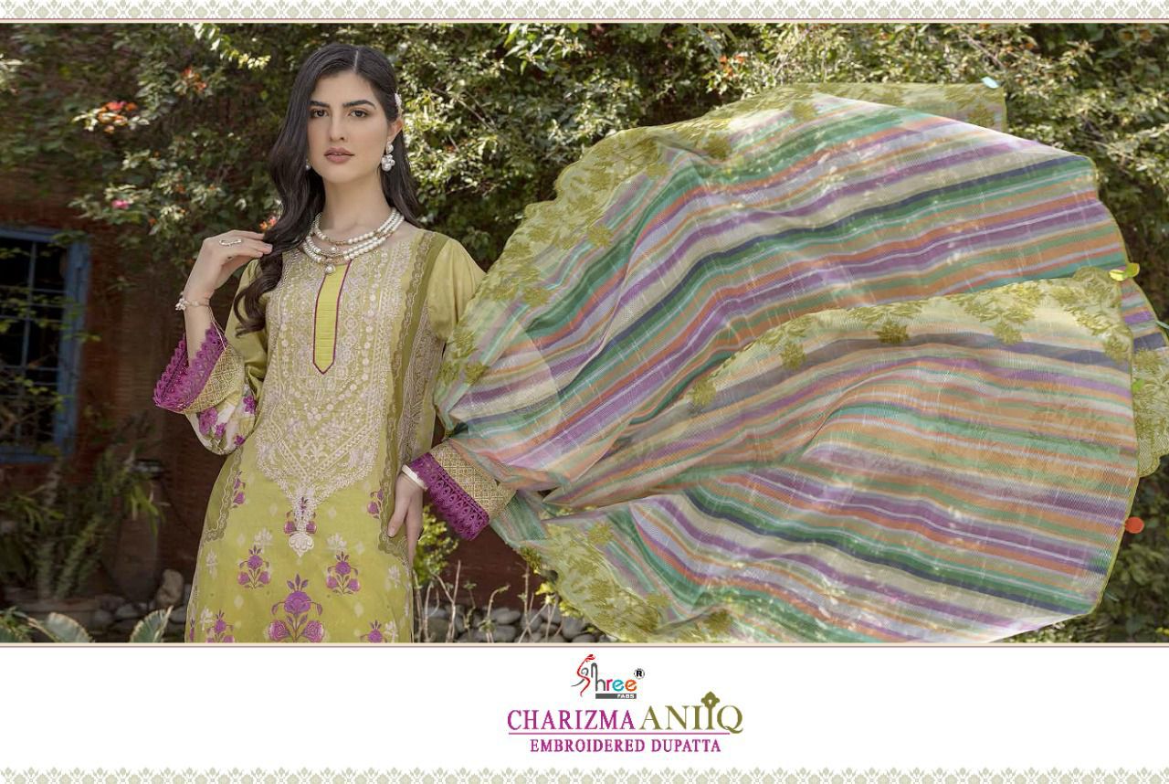 shree fab Charizma aniiq embroidered dupatta lawn cotton festive look salwar suit chiffon dupatta catalog