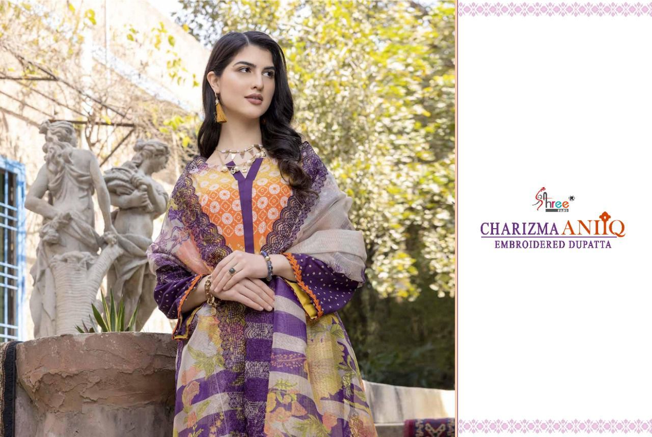 shree fab Charizma aniiq embroidered dupatta lawn cotton festive look salwar suit chiffon dupatta catalog